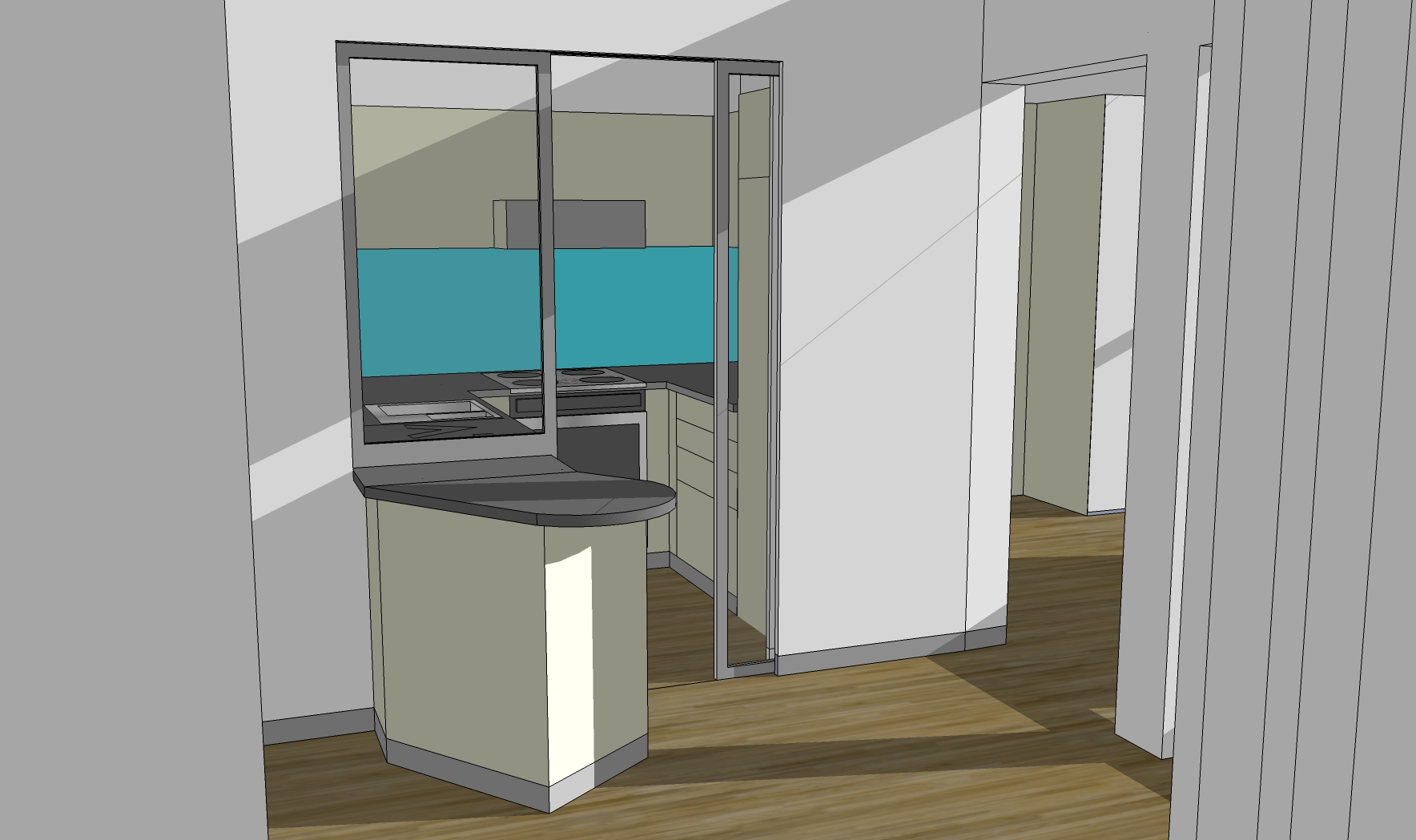 Vue 3D de l'entrée de la cuisine
